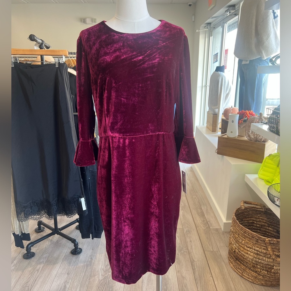 Donna Morgan Velvet Long Sleeve Dress in Deep Burgundy